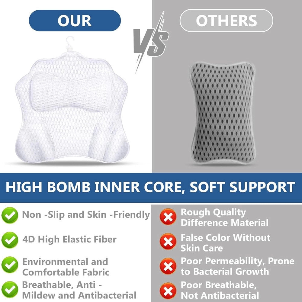 Trade Shop - Cuscino Da Bagno Ergonomico Poggiatesta Per Vasca 4d Mesh Supporto Per Testa Collo Schiena -