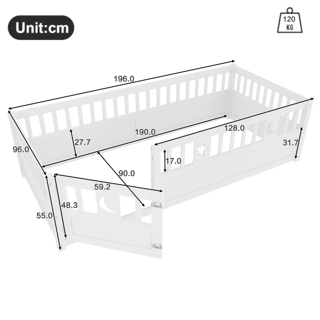 Letto per bambini 90x190 cm in pino bianco con sponde