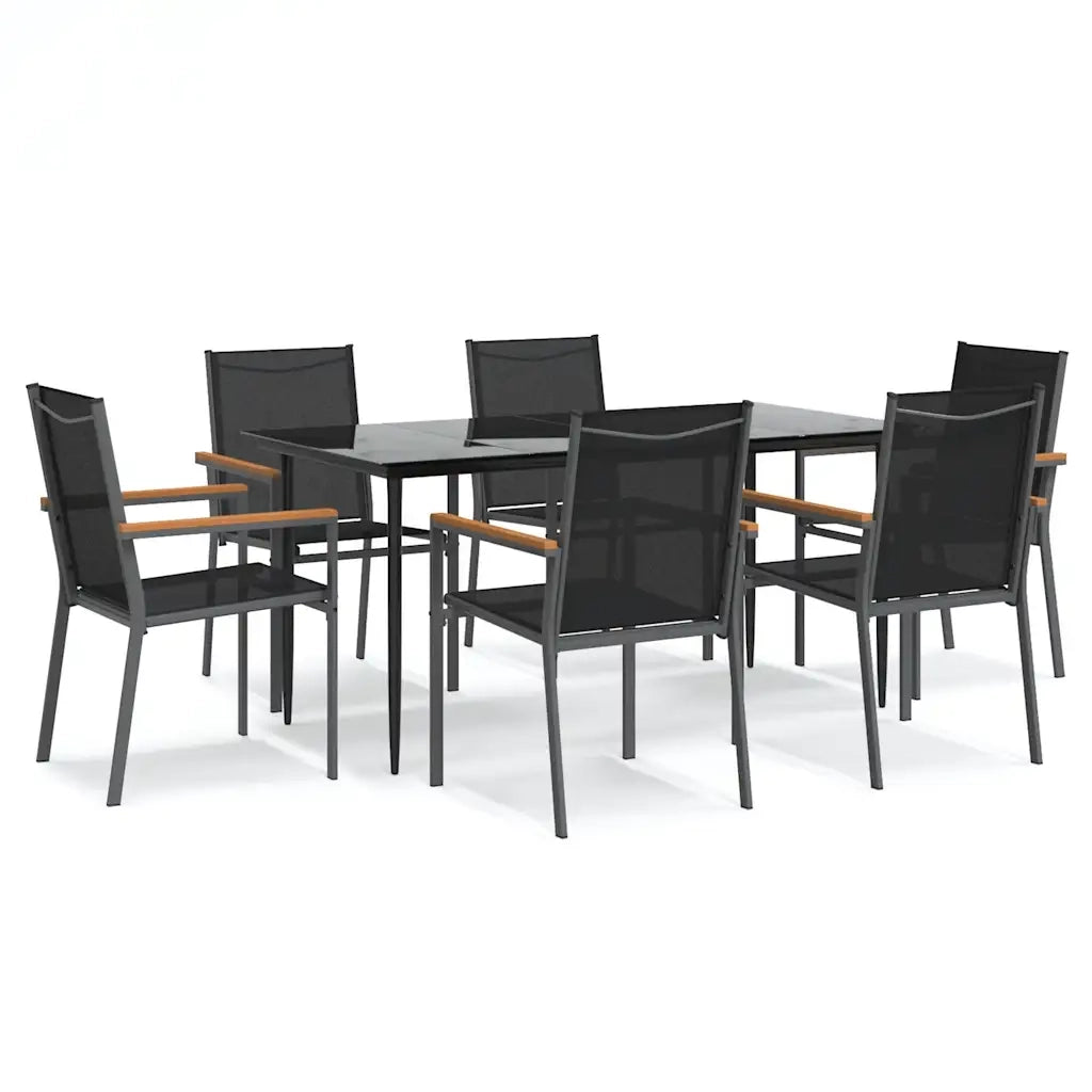 Set da Pranzo da Giardino 7 pz Nero in Textilene e Acciaiocod mxl 77281