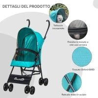 Passeggino per Cani Piccoli Pieghevole, Ruote Girevoli con Freno in EVA e Guinzaglio di Sicurezza, 65x42x94cm Verde
