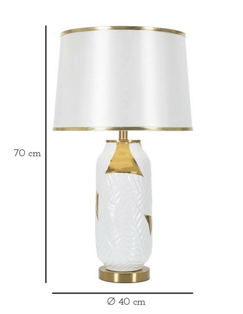Lampada da tavolo Trompe, Luce da scrivania, Luminaria da ufficio, Lampada da lavoro, 40x40 h70 cm, Bianco e Oro