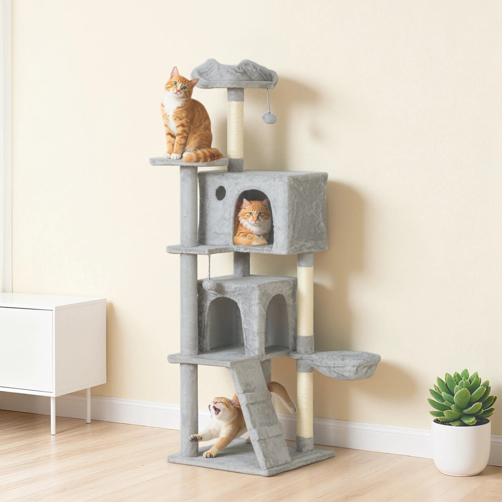 Albero tiragraffi per gatti con piattaforme e amaca ¨C zephmum ¨C naturale 160x80x160