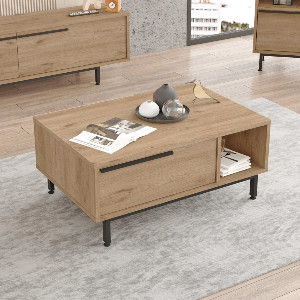 Tavolino Majaajoå da Salotto con Scomparto Chiuso e Aperto - Effetto Rovere [en.casa]