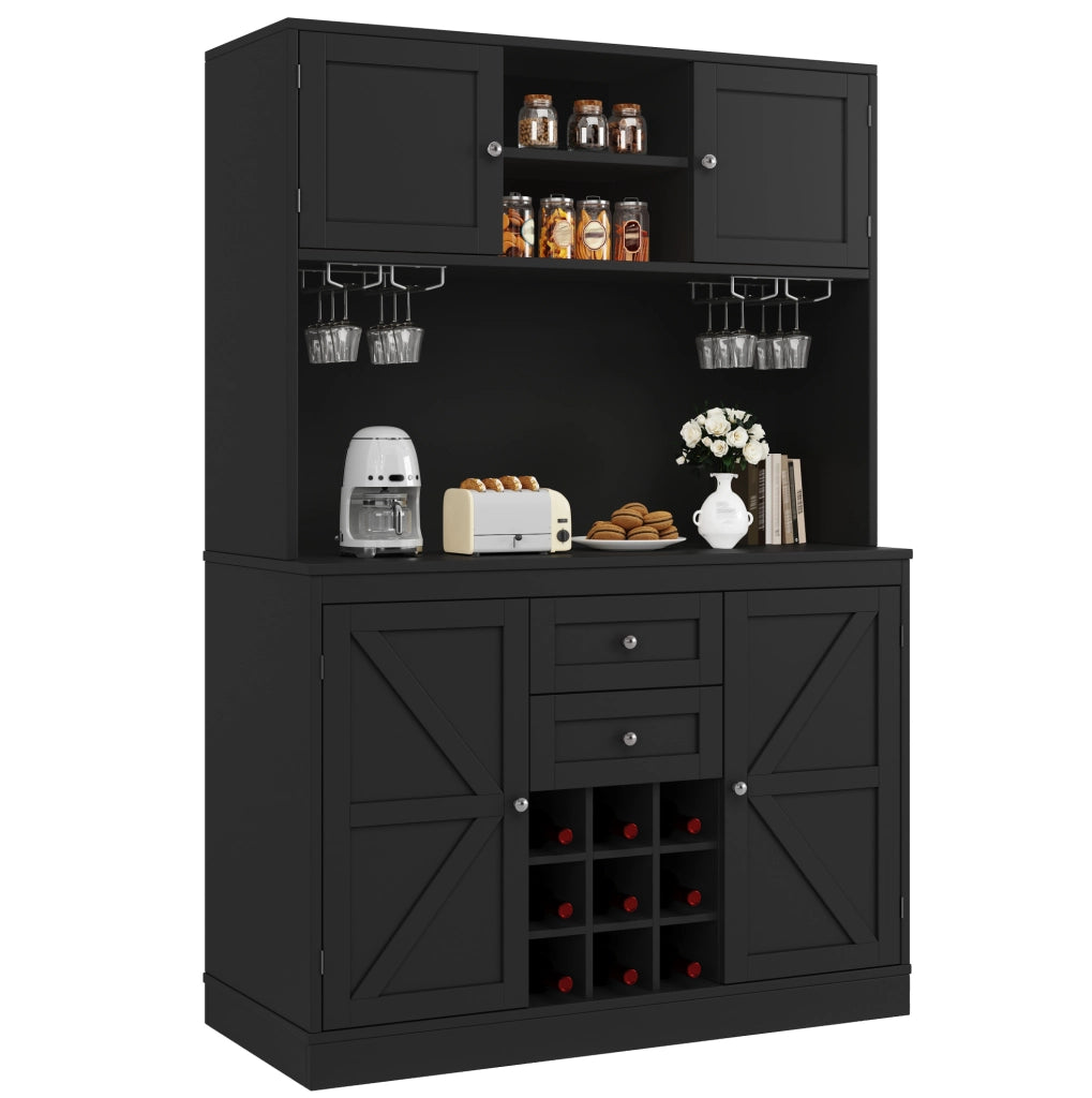 Credenza da cucina 120x40x188 cm con ripiani regolabili e portabottiglie in MDF nero