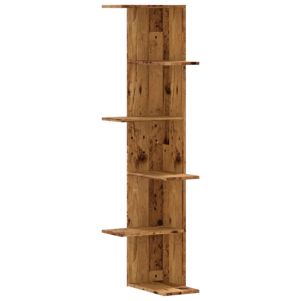 Scaffale Angolare Muro Legno Antico 36,5x36,5x140cm Multistrato