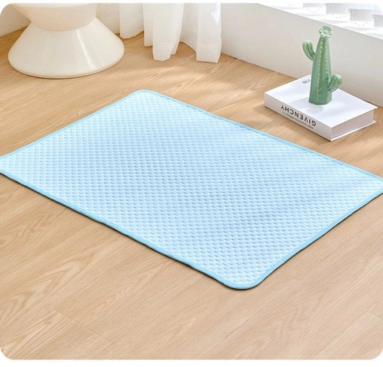 Mat per animali in tessuto di cotone, materasso di riposo estivo per cani e gatti, con superficie in gelo respirante, progettato per essere leggero e soffice, utilizzabile all'interno e all'esterno - Blu chiaro, S, 50CM×35CM