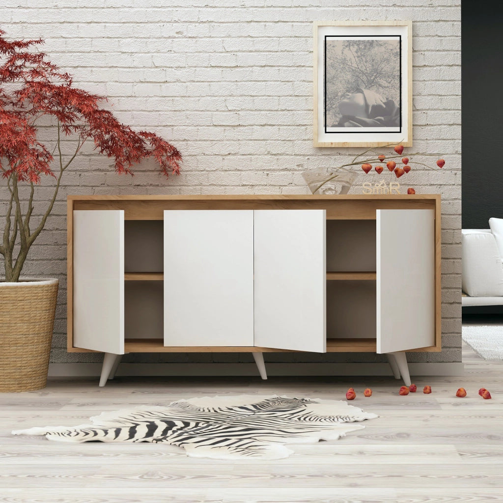 Credenza in legno "Shans" - 140 x 40 x 86 cm - Bianco