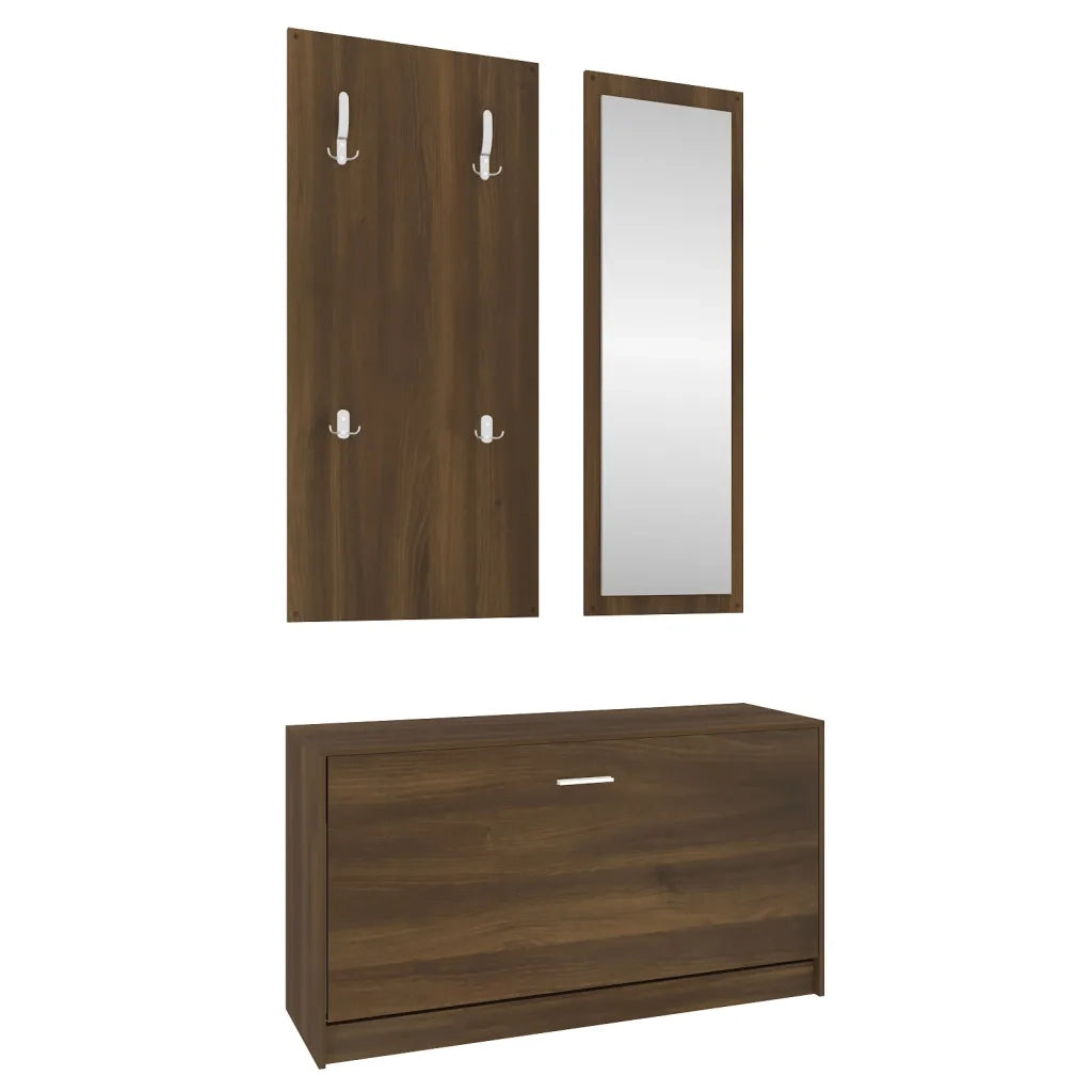 Set Scarpiere | Mobile per scarpe 3 in 1 rovere marrone in Legno Multistrato