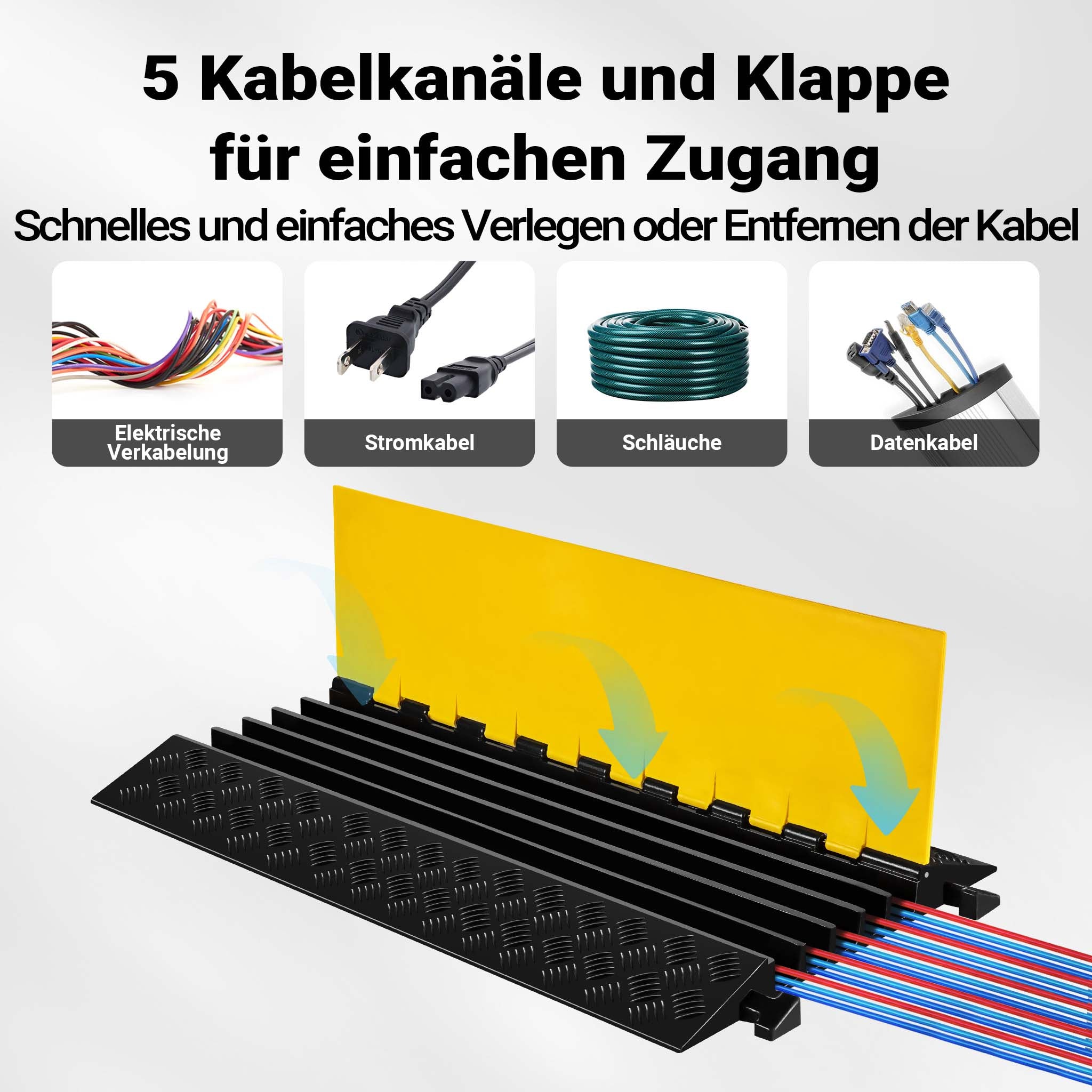 Canalina passacavi carrabile, 930x540x55mm, 5 canali, max 30 t, Pedana copricavo