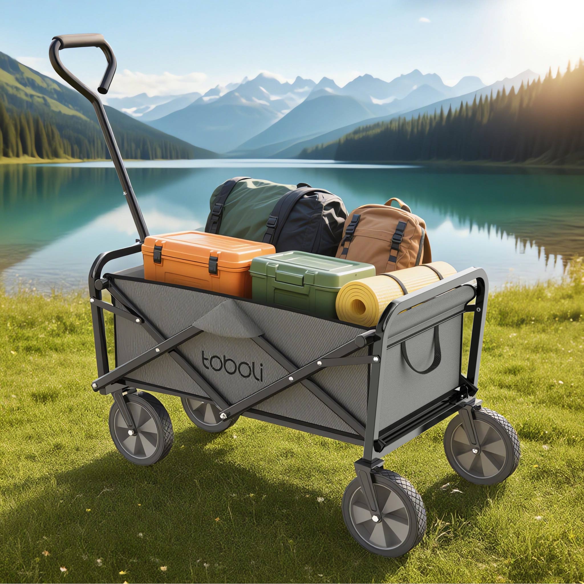 Toboli Carretto a mano pieghevole, max 100 kg, tessuto impermeabile grigio, Carrello spiaggia