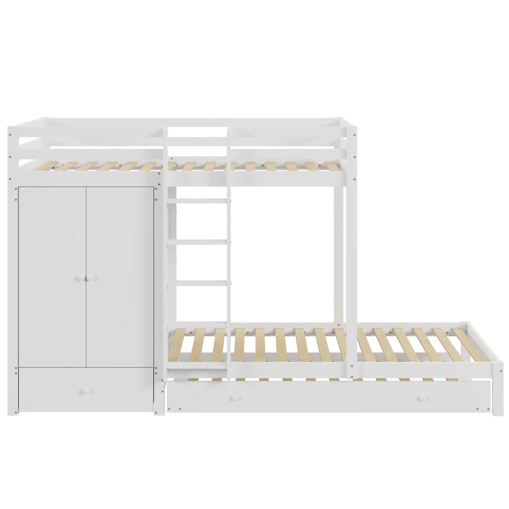 Letto a Castello 90x200 cm con Ausziehbett; Armadio; Cassetti; Ripiano in Legno Bianco