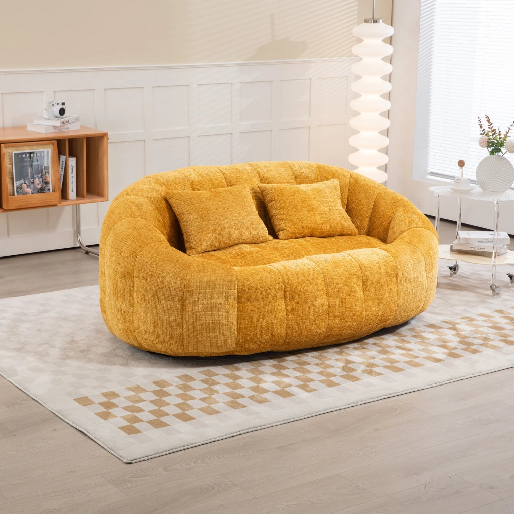 OKWISH Poltrona Pouf Singola con Schienale Alto e Braccioli, Schiuma ad Alta Densità, Ciniglia Gialla 150 x 95 x 63 cm
