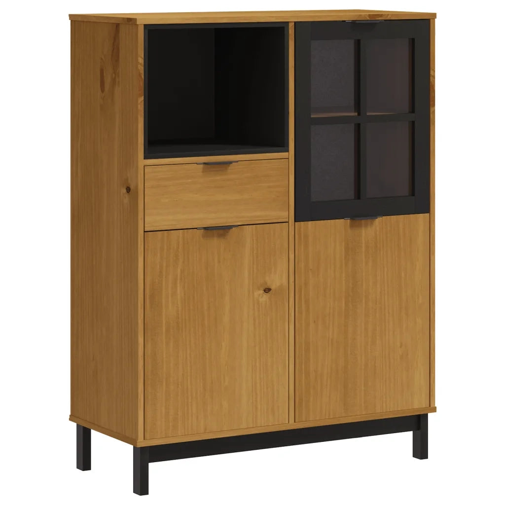 Credenza | Madia | Buffet da pranzo | Armadio da pranzo con Anta in Vetro FLAM 92x40x122,5 cm in Legno di Pino