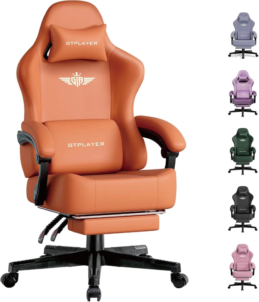 Sedia da gioco, traspirante, sedia da ufficio, ergonomica, in tessuto di alta qualità, ergonomica, schienale regolabile a 160°, poggiapiedi estraibile,carico 180 kg,arancione