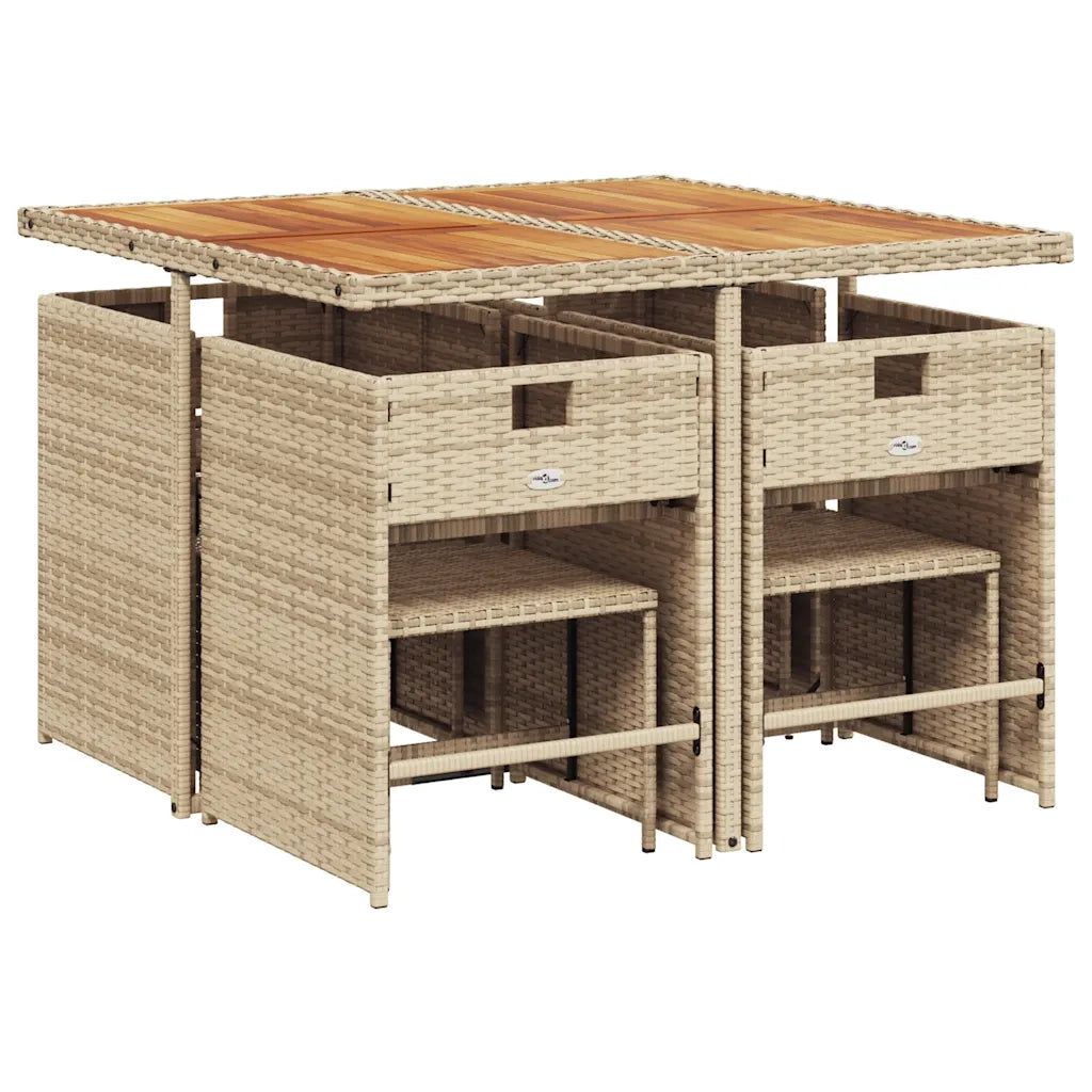 Set da Pranzo da Giardino 9 pz con Cuscini Beige in Polyrattan 3211144