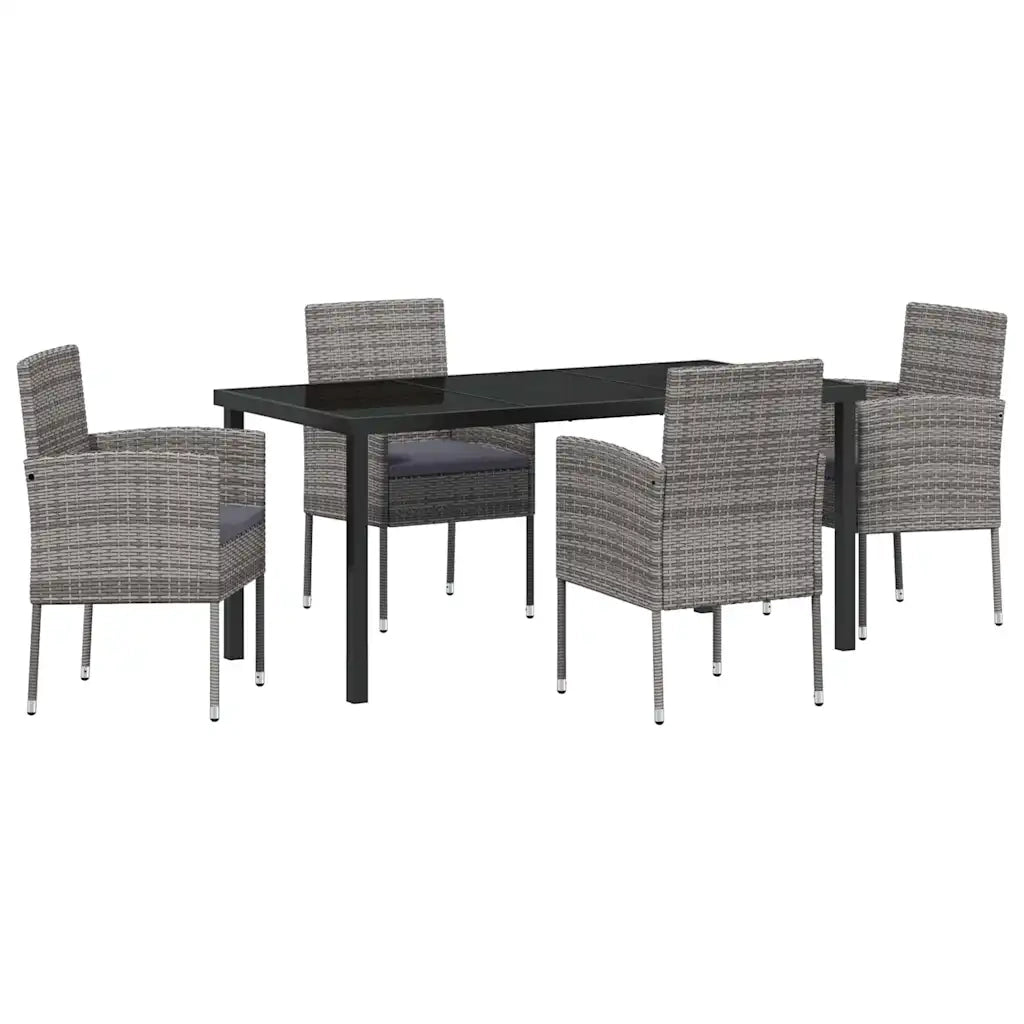 Set da Pranzo per Giardino con cuscino 5 pcs Grigio polyrattan 3380060