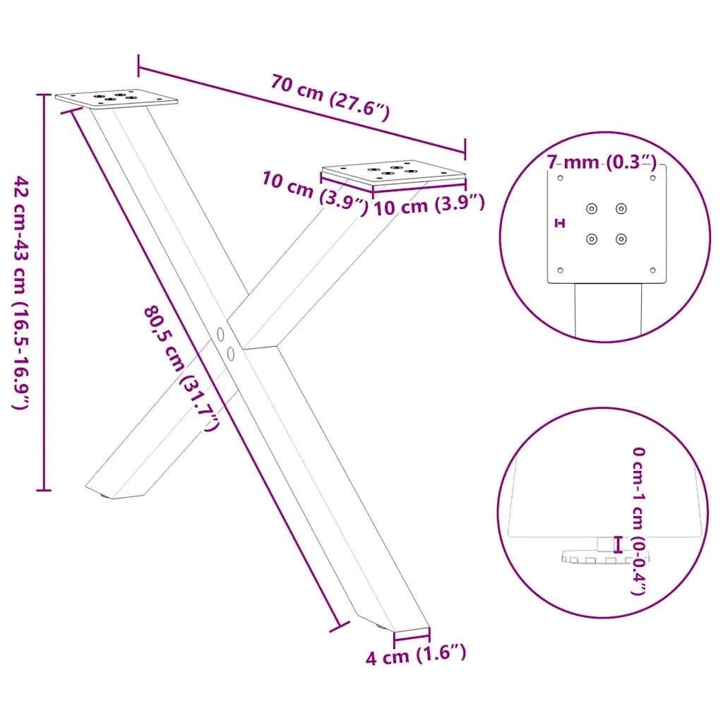 vidaXL Gambe per Tavolino da Caffè a Forma di X 2 pz Antracite 70x(42-43) cm Acciaio