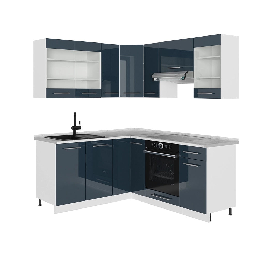 Mobili da cucina Fame-Line Blu scuro lucido/Bianco 190 x 160 cm senza piano di lavoro Vicco