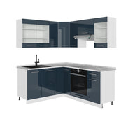 Mobili da cucina Fame-Line Blu scuro lucido/Bianco 190 x 160 cm senza piano di lavoro Vicco