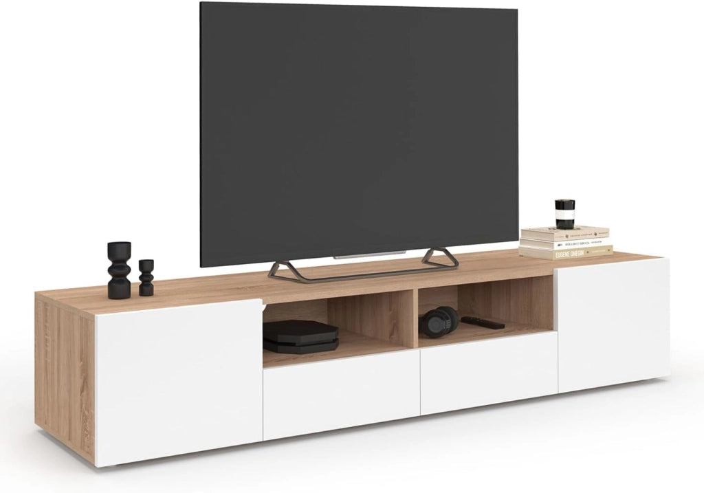 Porta TV 180 cm ELI in faggio con ante bianche
