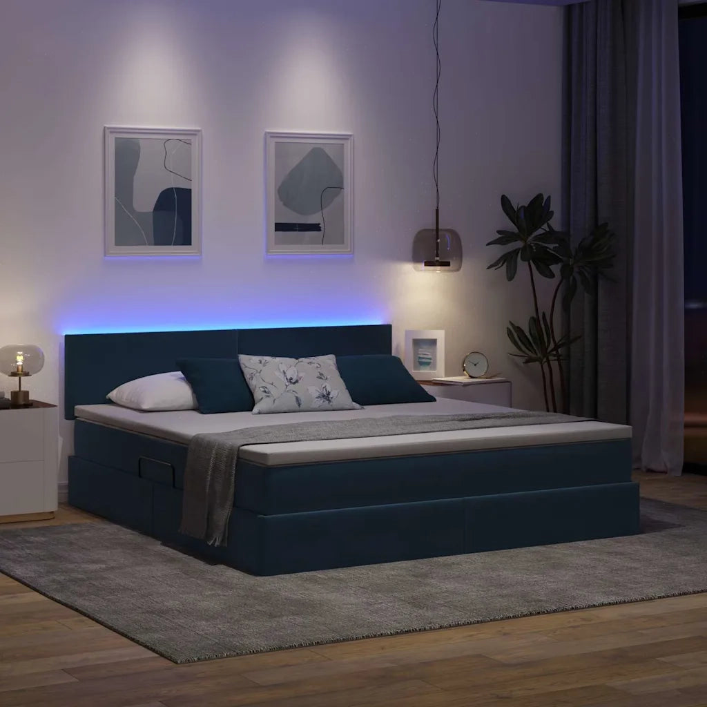 Letto con contenitore e LED Blu Scuro 160 x 200 cm Velluto 3371347