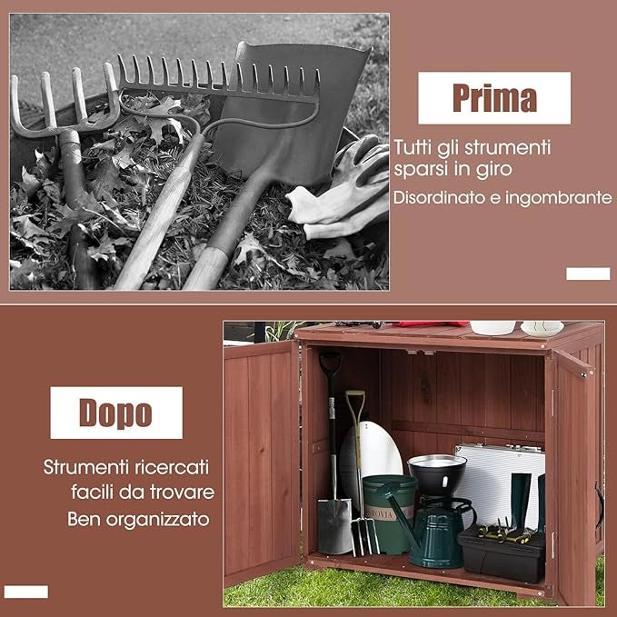 Casetta da Giardino in Legno di Abete, Capanno da Esterno con Doppie Ante Magnetiche e Comode Maniglie, Ideale per Giardino, Giardino, Fattoria e Cortile, 77 x 56 x 72 cm