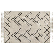 Tappeto beige e nero in cotone 140 x 200 cm rettangolare con nappe motivo geometrico stile boho per soggiorno camera da letto