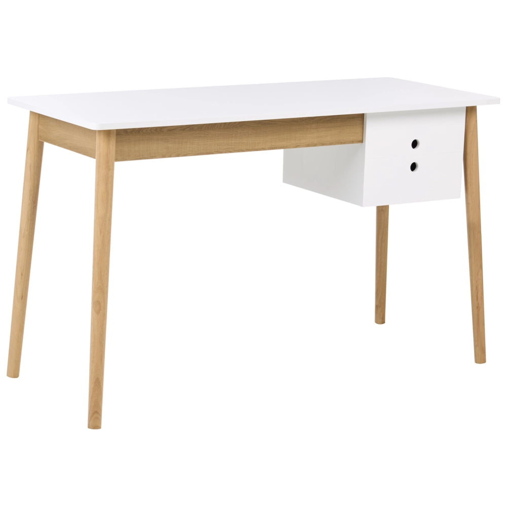 Scrivania da ufficio per casa con cassetti in truciolato 120 x 50 cm bianco e marrone chiaro design minimalista