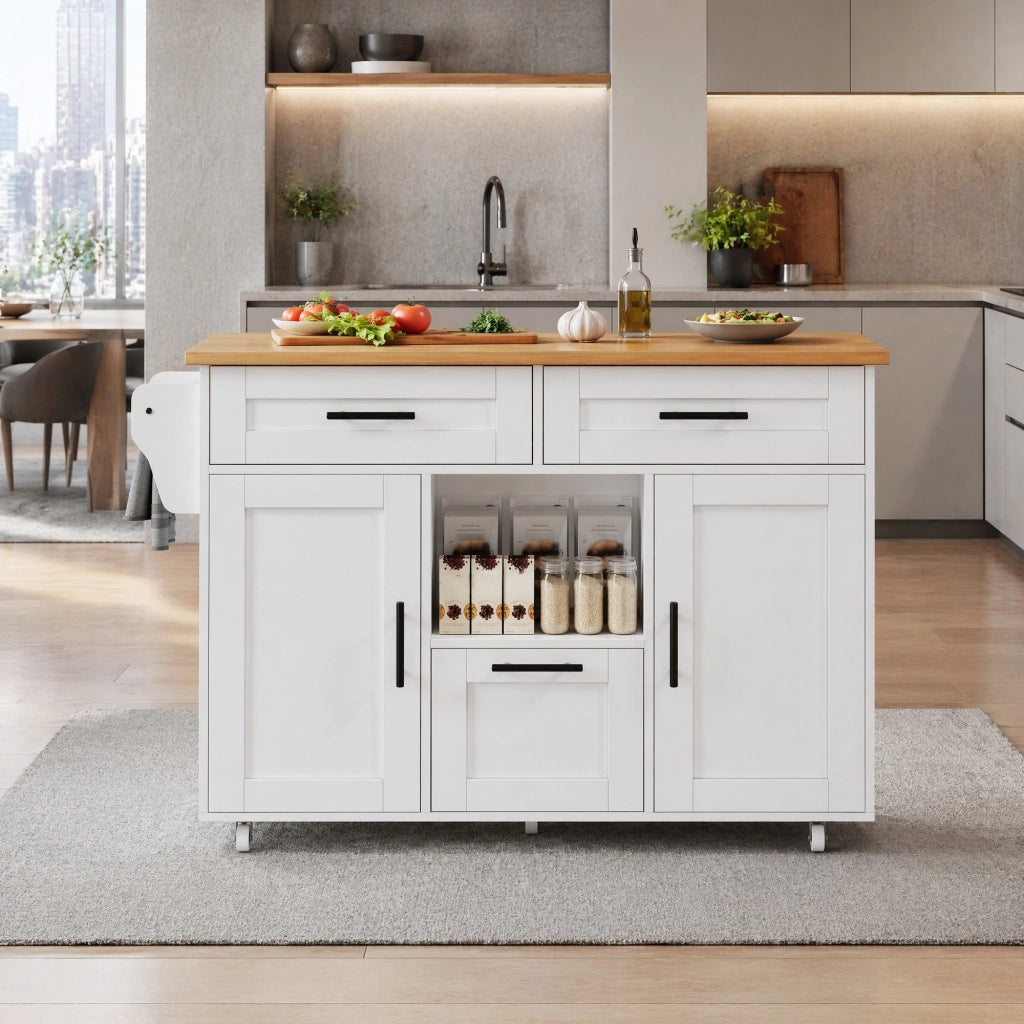 Carrello da cucina con ruote girevoli 120x46(71)x90 cm; bianco; in legno ingegnerizzato