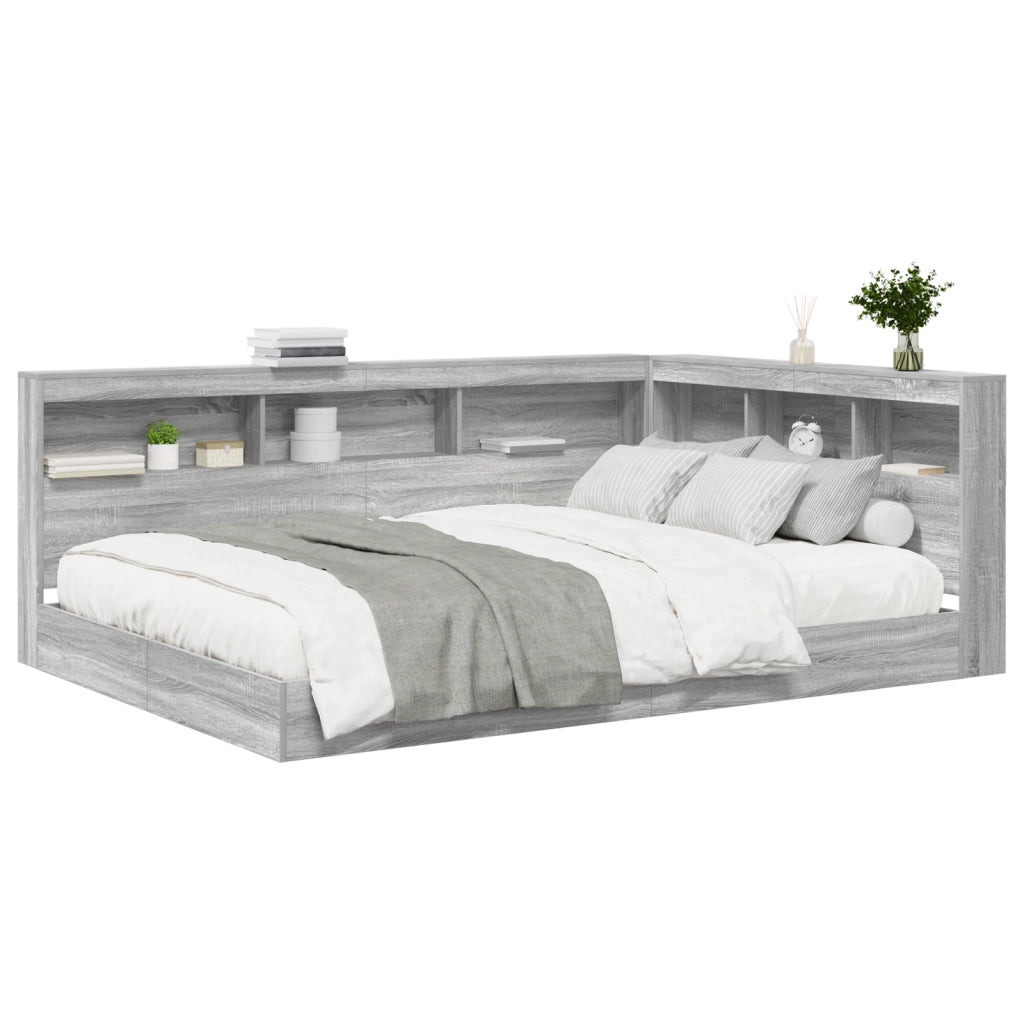Letto con Libreria Grigio Sonoma 160x200 cm Legno Ingengnerizzato