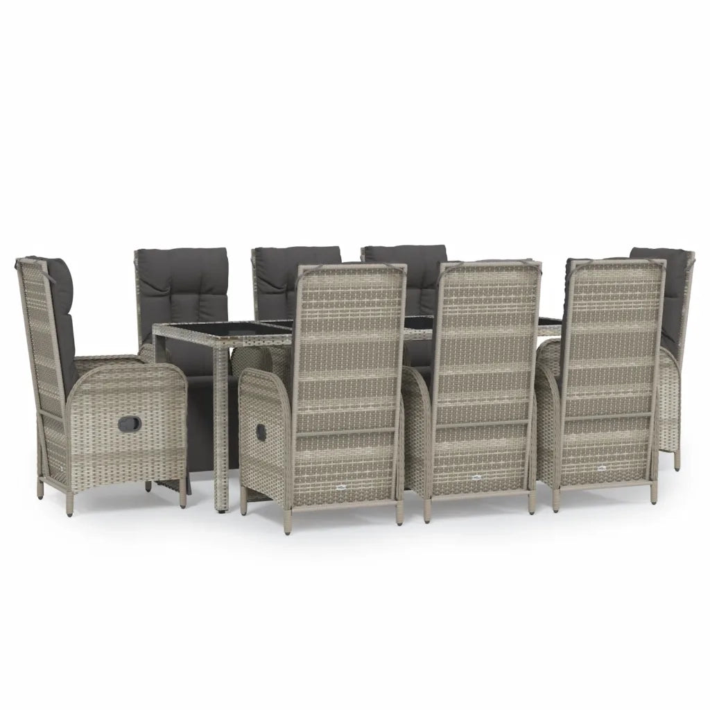 Set da Pranzo da Giardino 9 pz con Cuscini in Polyrattan Grigiocod mxl 76438