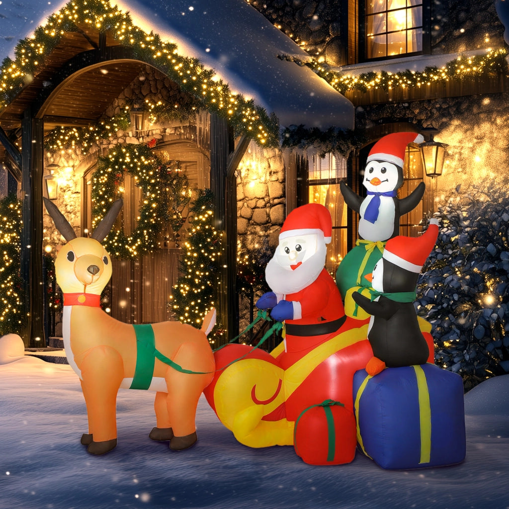 Pap¨¤ Gonfiabile Natale con Slitta e Luci LED ¨C zephmum ¨C 180x120x155 cm