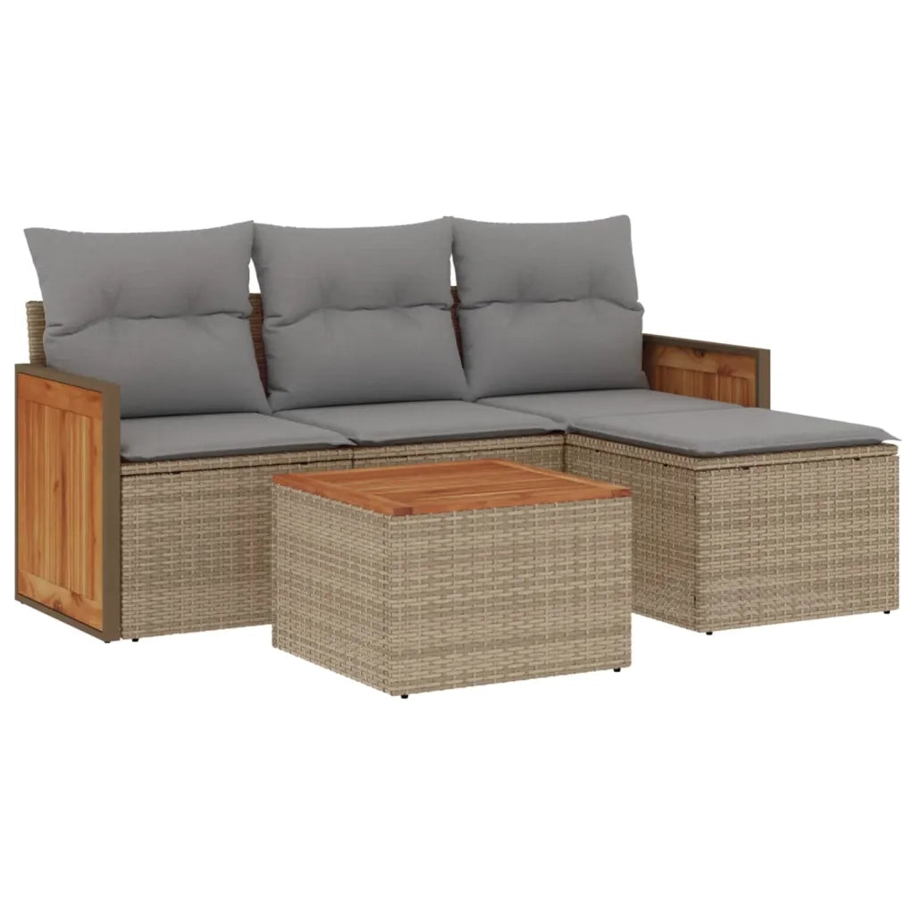 Set Divano da Giardino 5 pz con Cuscini Beige in Polyrattancod mxl 89812