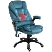 Poltrona da Ufficio Massaggiante e Riscaldante, Sedia da Ufficio, Sedia Ergonomica con Altezza Regolabile, Schienale Reclinabile e Telecomando Filare, Girevole a 360°, Tessuto di Poliestere, Blu