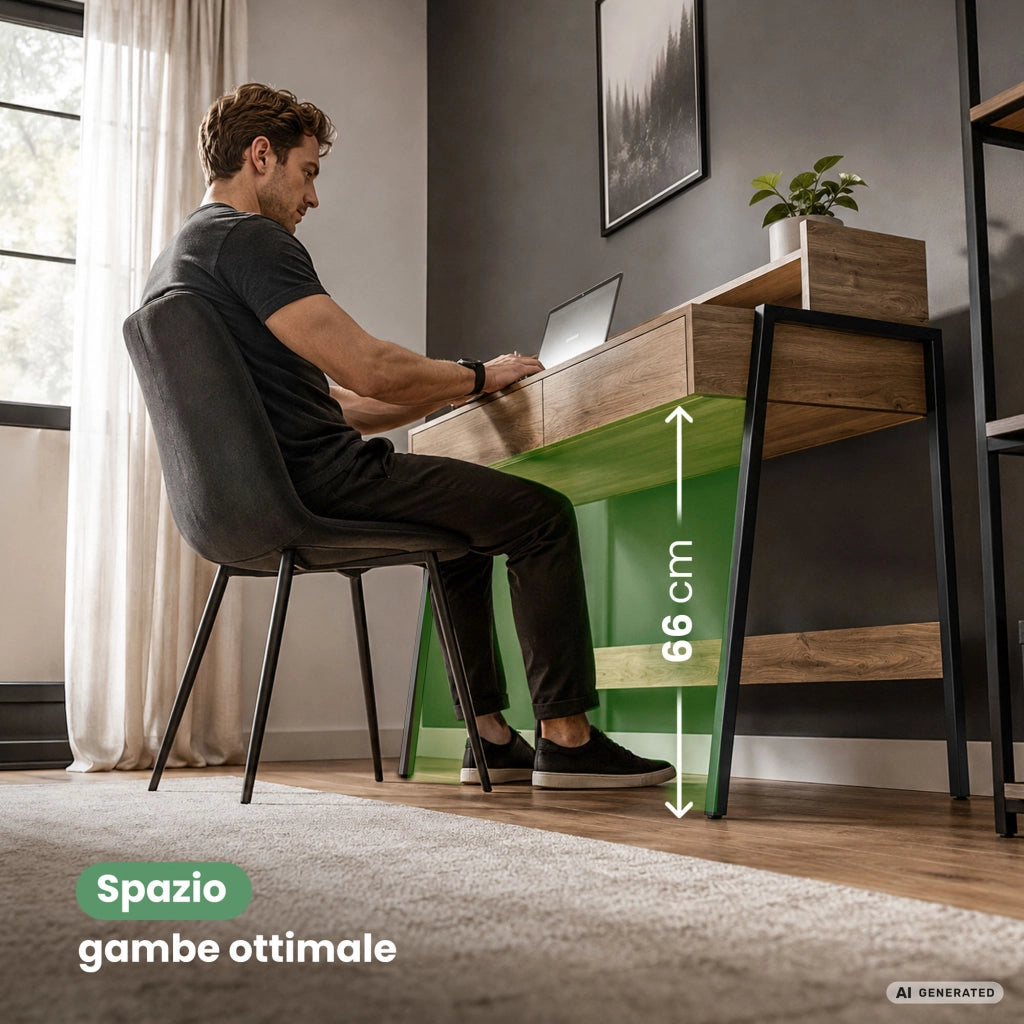 Scrivania industriale per computer Rovere Artisan FLUX 78 cm 2 cassetti 1 ripiano gambe nere