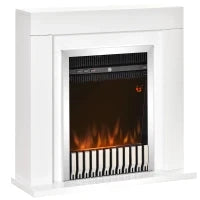 Camino Elettrico da Terra con Effetto Fiamma Realistico, Timer e Telecomando, 1000W e 2000W, 79x26x77.5cm, Bianco e Nero