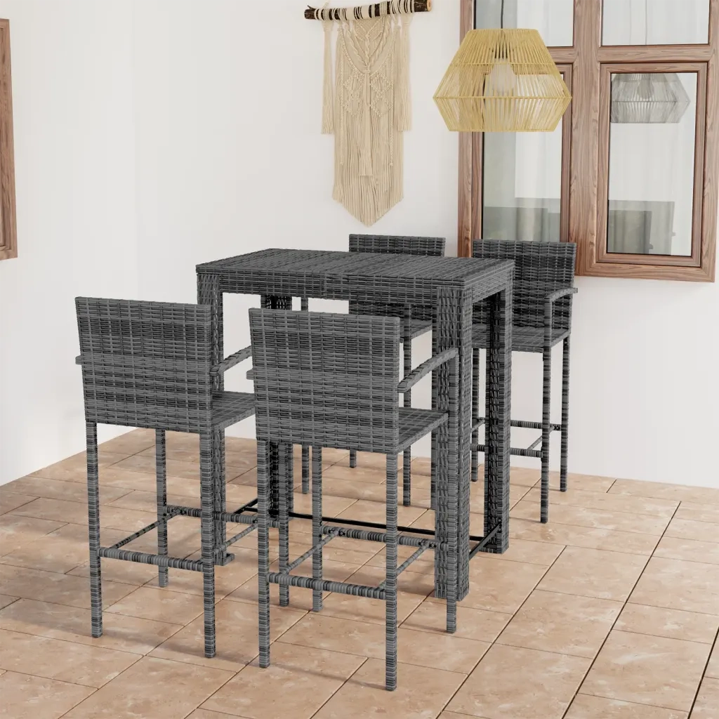 Set Bar da Giardino 5 pz con Braccioli in Polyrattan Grigio 3064812