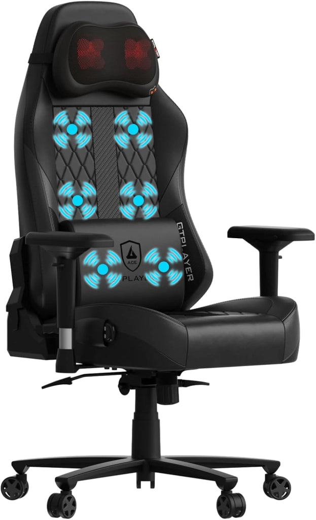 Sedia da gioco con massaggio, con cuscino a molle insacchettate, poggiapiedi, ergonomica, da gaming, braccioli 4D, sedia da PC, schienale allargato, portata 150 kg，arancia