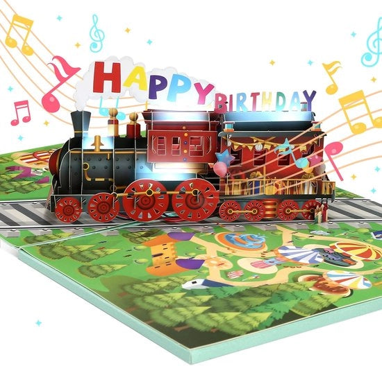 Carta di compleanno con musica e luce - Carta pop-up - Carta di auguri per bambini - Carta di compleanno con busta - Carta 3D di compleanno - 28 x 18 cm