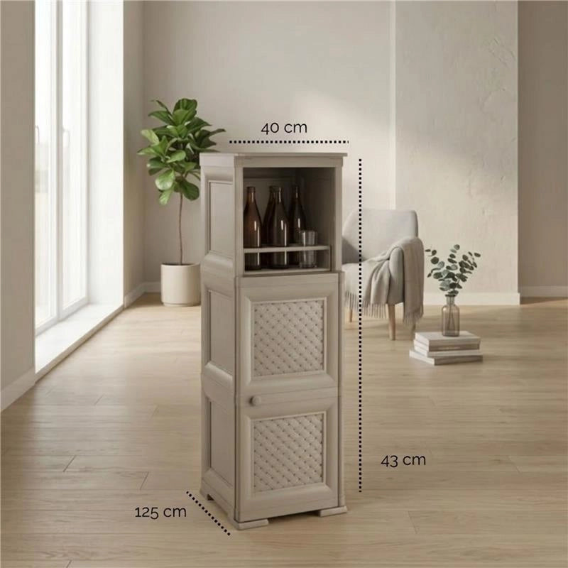 MOBILE 2 MODULI TAUPE 40X43X125 CM CON ANTE TRAFORATE E 1 MODULO SCAFFALE – CONTENITORE VERTICALE ORGANIZZAZIONE CASA PER INGRESSO E ZONA GIORNO