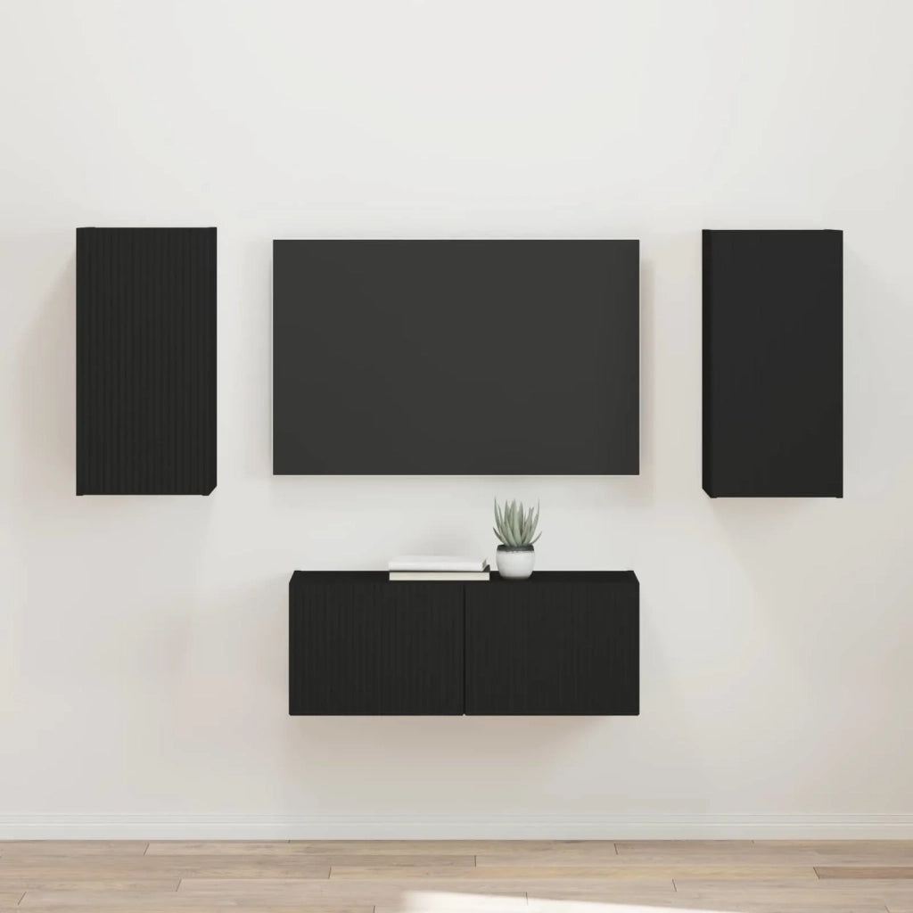 Set mobile TV Montaggio a parete 2 pcs Nero Legno multistrato 3408962
