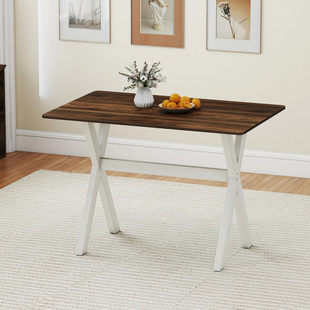 Tavolo da cucina in effetto legno con struttura a x e elegante superficie di 110 x 71 cm, Tavolino consolle con piano testurizzato Noce