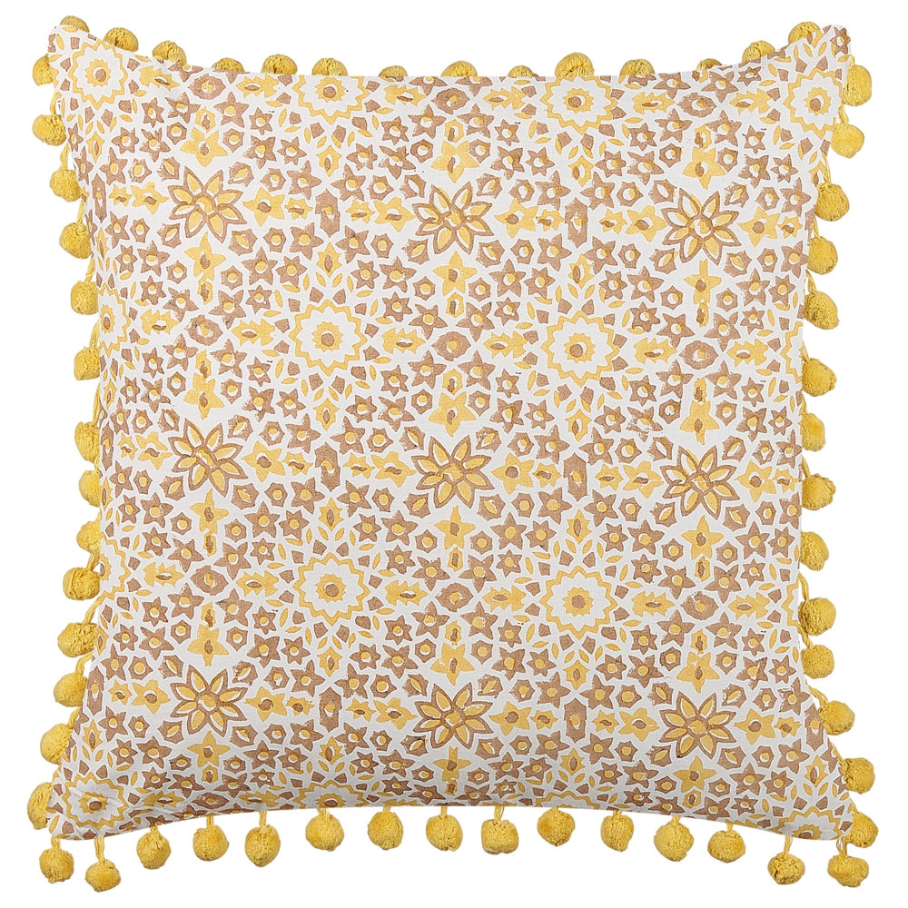 Set di 2 cuscini decorativi giallo cotone 45 x 45 cm motivo geometrico stampa blocchi stile boho accessori