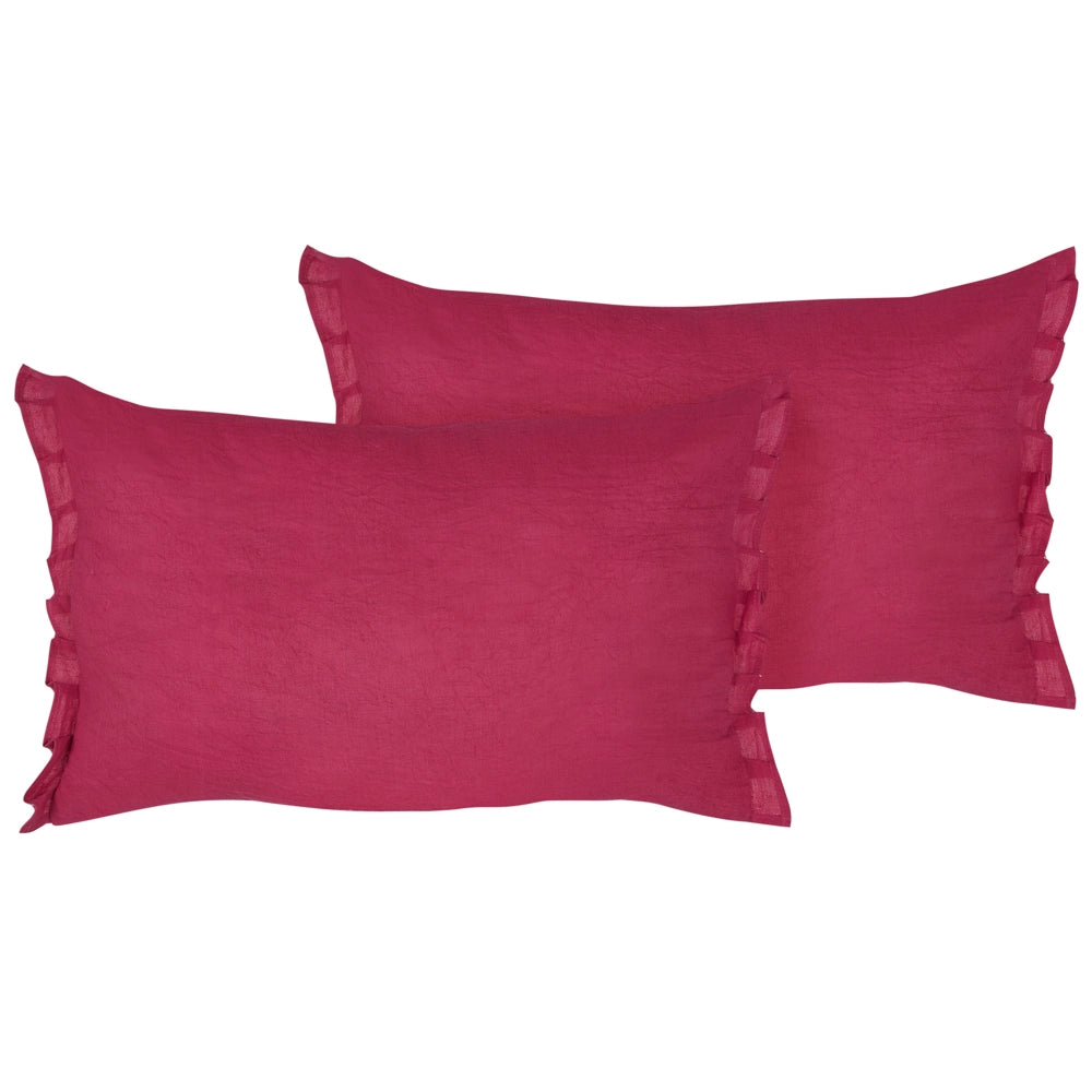Set di 2 cuscini decorativi in lino rosso 30 x 45 cm con balze e fiocchi