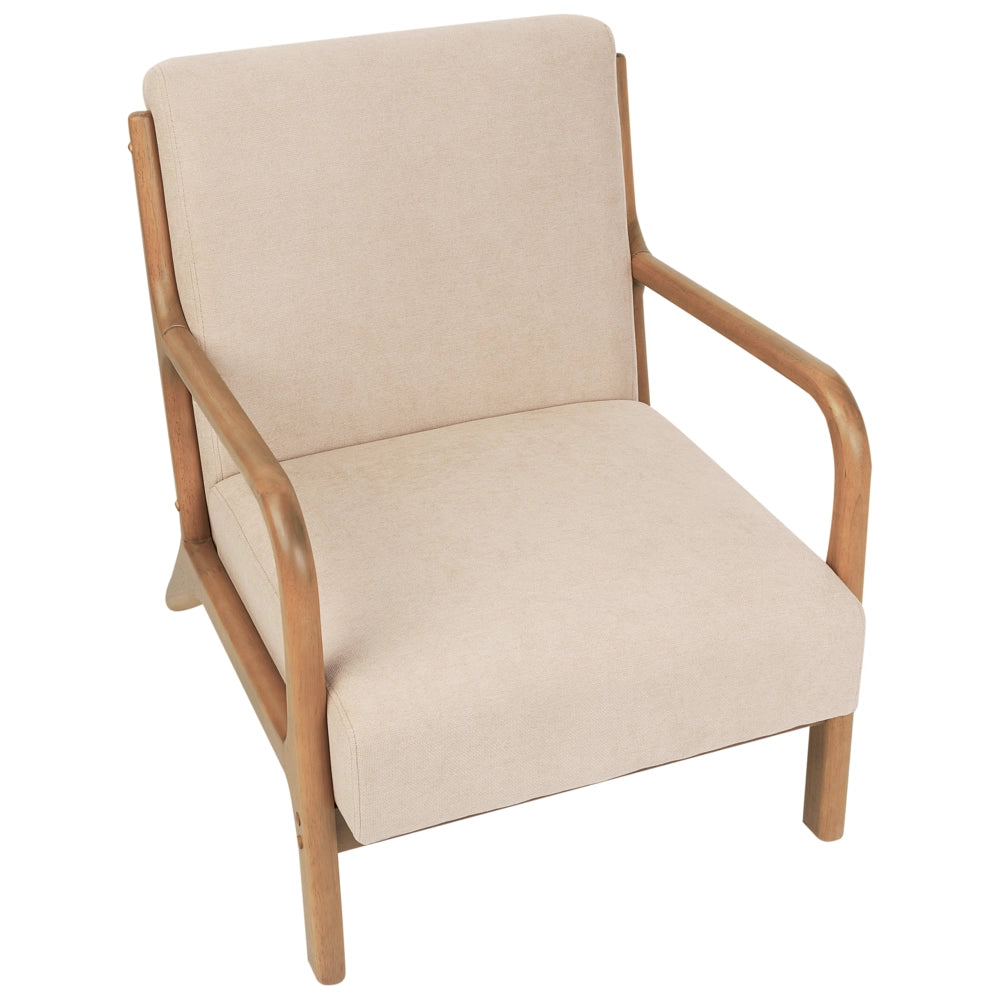 Poltrona in tessuto beige Gambe in legno con braccioli e cuscino Soggiorno classico tradizionale