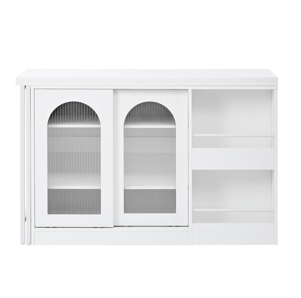 Bartisch 121.5x40x76.7 cm girevole 360° e allungabile in MDF bianco