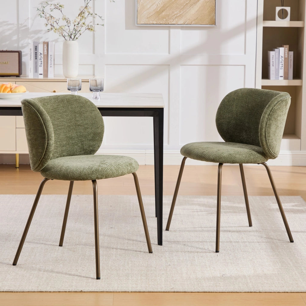 Sedia da pranzo in velluto chenille - Zephmum- 2 pezzi, schienale curvo, gambe in bronzo, verde