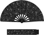 Ventilatore da Ballo con Glitter - Opaco - con Maniglia e Raffreddamento - Struttura in Bamboo - per Danza Linedance