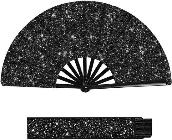 Ventilatore da Ballo con Glitter - Opaco - con Maniglia e Raffreddamento - Struttura in Bamboo - per Danza Linedance