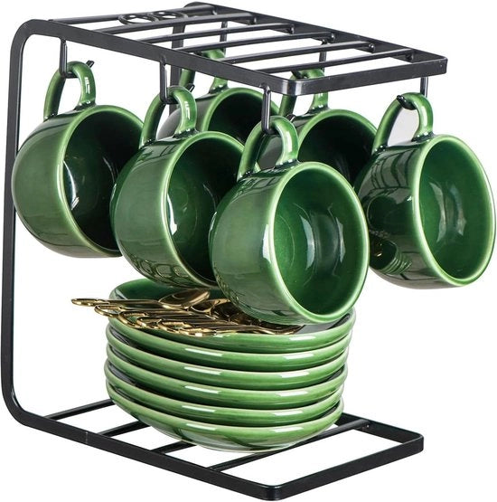 Set di Tazze da Caffè in Porcellana da 4oz per Caffè, Tè, Cappuccino e Latte - Verde - Set di 6 Tazze da Caffè